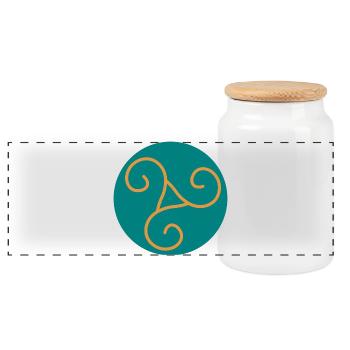 Decorative triskel in orange scrolls - Panoramic Cookie Jar with Wooden Lid - white - Front