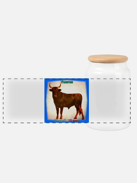 bull - Panoramic Cookie Jar with Wooden Lid - white