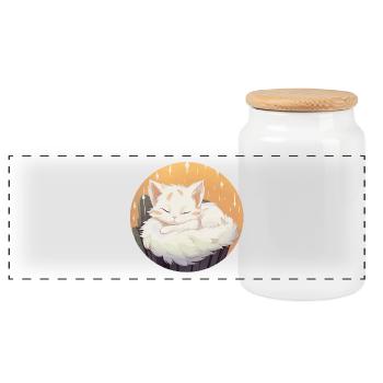 Schlafende Katze im Kreis - Panorama Keksdose mit Holzdeckel - Weiß - Vorne