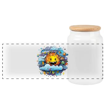 Sun in a sea of clouds - Panoramic Cookie Jar with Wooden Lid - white - Front