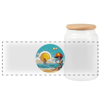 Dessin animé rétro Beach Sun - Boîte à biscuits avec couvercle en bois - blanc - Devant