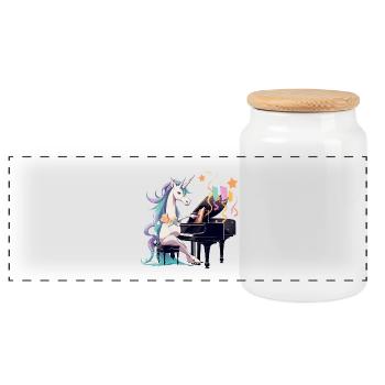 Unicorn at the Piano ColorsSymphony - Panoramic Cookie Jar with Wooden Lid - white - Front