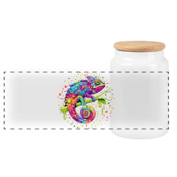 Chamäleon-Aquarellfantasie - Panorama Keksdose mit Holzdeckel - Weiß - Vorne