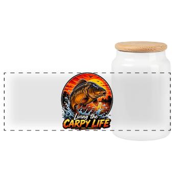 Das Carpy Life Angel-Design leben - Panorama Keksdose mit Holzdeckel - Weiß - Vorne