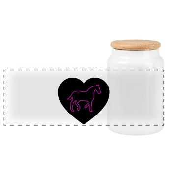 horses - Panoramic Cookie Jar with Wooden Lid - white - Front