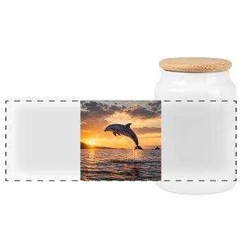 Dolphin at sunset - Panoramic Cookie Jar with Wooden Lid - white - Front