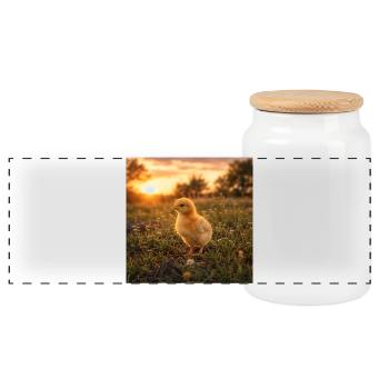 Gelbes Huhn bei Sonnenuntergang - Panorama Keksdose mit Holzdeckel - Weiß - Vorne