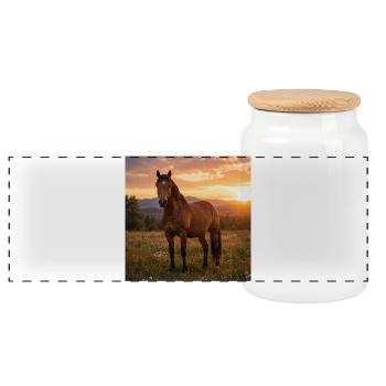 Horse at sunset - Panoramic Cookie Jar with Wooden Lid - white - Front