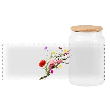 Bunte Wildblumen auf Natur Ast Blumen Design - Panorama Keksdose mit Holzdeckel - Weiß - Vorne