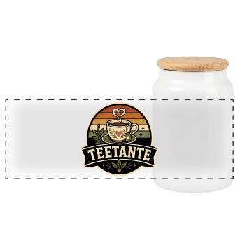 Tea Aunt Retro - Panoramic Cookie Jar with Wooden Lid - white - Front