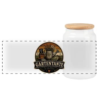 Gartentante Retro - Panorama Keksdose mit Holzdeckel - Weiß - Vorne