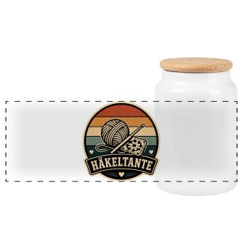 Häkeltante Retro - Panorama Keksdose mit Holzdeckel - Weiß - Vorne