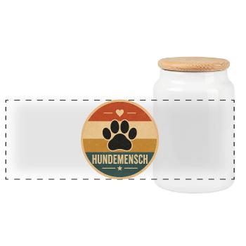 Hundemensch Retro - Panorama Keksdose mit Holzdeckel - Weiß - Vorne