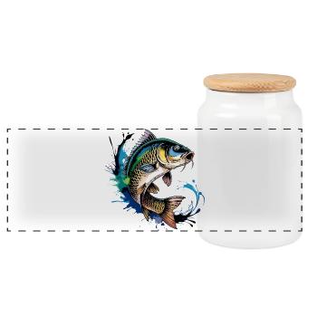 Jumping Carp - Panoramic Cookie Jar with Wooden Lid - white - Front