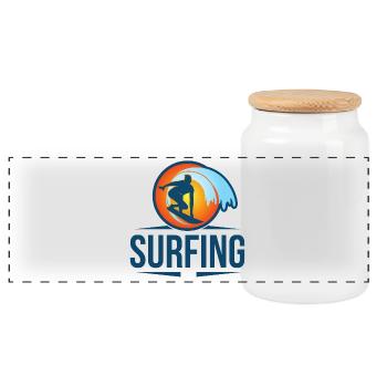 Surfing Retro Waves Silhouette Sunset - Panoramic Cookie Jar with Wooden Lid - white - Front