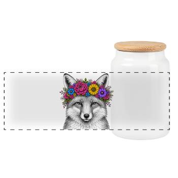Fox head with flower wreath - Panoramic Cookie Jar with Wooden Lid - white - Front