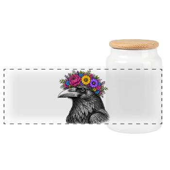 Tête de corbeau avec couronne de fleurs - Boîte à biscuits avec couvercle en bois - blanc - Devant