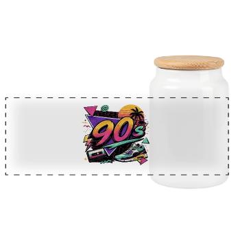 90s Neon Retro Sneaker Design - Panoramic Cookie Jar with Wooden Lid - white - Front