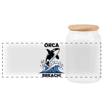 Killer Whale Breach Sea Orca - Panoramic Cookie Jar with Wooden Lid - white - Front