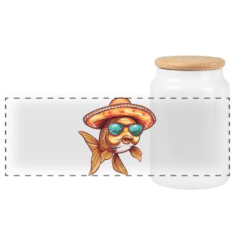 Goldfish Comic Funny Sombrero - Panoramic Cookie Jar with Wooden Lid - white - Front