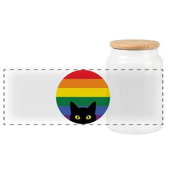 Pride Month LGBT - Peeking Cat - Panoramic Cookie Jar with Wooden Lid - white - Front