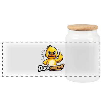 Cheeky duck with attitude - Panoramic Cookie Jar with Wooden Lid - white - Front