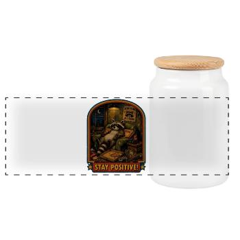 Raccoon Pizza Night Stay Positive - Panoramic Cookie Jar with Wooden Lid - white - Front