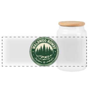 Waldweg-Rowdy: Vintage Outdoor-Motiv - Panorama Keksdose mit Holzdeckel - Weiß - Vorne