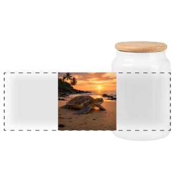Sunset sea turtle - Panoramic Cookie Jar with Wooden Lid - white - Front