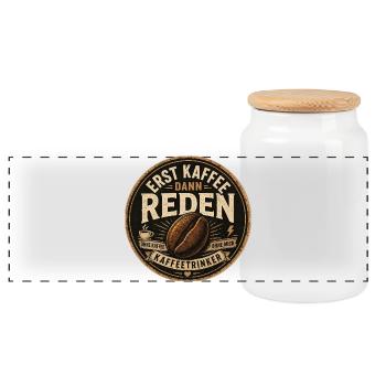 Erst Kaffee dann Reden Retro - Panorama Keksdose mit Holzdeckel - Weiß - Vorne