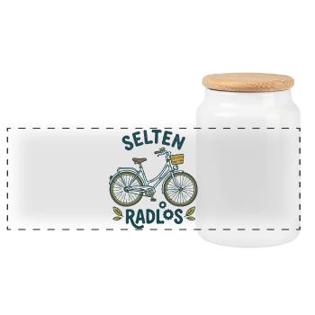Niemals ohne Rad unterwegs - Motiv für Radfahrer - Panorama Keksdose mit Holzdeckel - Weiß - Vorne