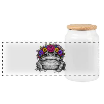 Toad with flower crown - Panoramic Cookie Jar with Wooden Lid - white - Front