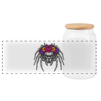 Flower wreath spider illustration - Panoramic Cookie Jar with Wooden Lid - white - Front