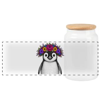 Penguin with flower crown - Panoramic Cookie Jar with Wooden Lid - white - Front