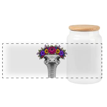 Bouquet with colorful flower wreath - Panoramic Cookie Jar with Wooden Lid - white - Front