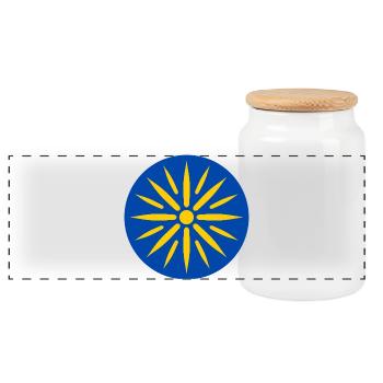 Blue sun in rays - Panoramic Cookie Jar with Wooden Lid - white - Front