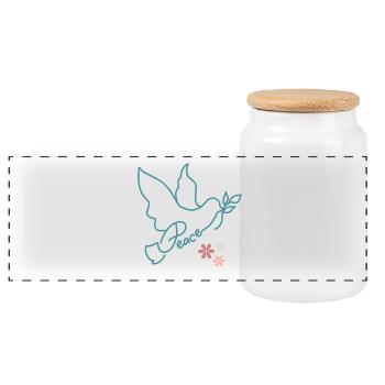 Colombe de paix avec des fleurs - Boîte à biscuits avec couvercle en bois - blanc - Devant