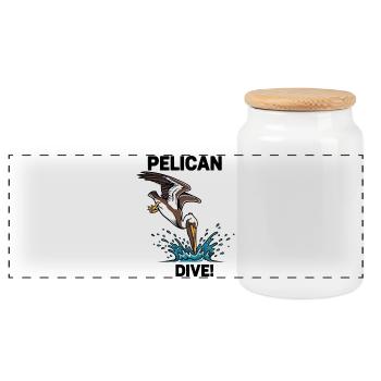 Pélican Brun Plongeon Mer Dive Pelican - Boîte à biscuits avec couvercle en bois - blanc - Devant