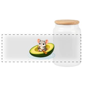 Cute Mouse in Avocado Kawaii Animal Motif - Panoramic Cookie Jar with Wooden Lid - white - Front