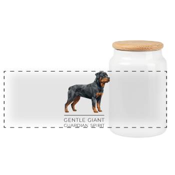 Rottweiler Low-Poly Art - Gentle giant - Panorama Keksdose mit Holzdeckel - Weiß - Vorne