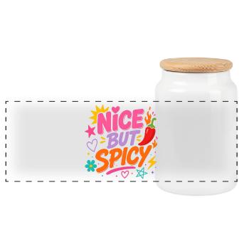 "Nice But Spicy" - Bunt, frech und voller Energie. - Panorama Keksdose mit Holzdeckel - Weiß - Vorne