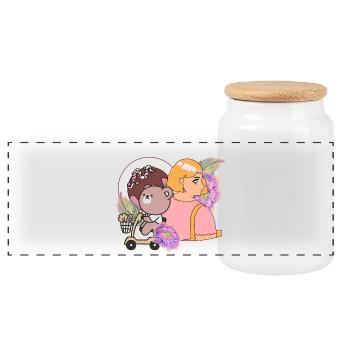 Kawaii Bär auf Mobilitätsroller und Süßigkeiten - Panorama Keksdose mit Holzdeckel - Weiß - Vorne