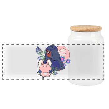 Kawaii Bat & Magical Prosthetic - Panoramic Cookie Jar with Wooden Lid - white - Front