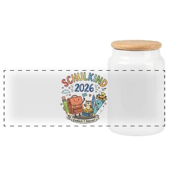 Schulkind 2026 - Panorama Keksdose mit Holzdeckel - Weiß - Vorne