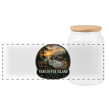 Vancouver Island Tofino Canada Vacations Travel - Panoramic Cookie Jar with Wooden Lid - white - Front