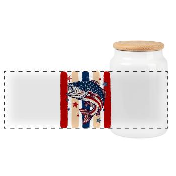 12-1Über patriotische Barschfische, gestreift am 4. Juli PNG - Panorama Keksdose mit Holzdeckel - Weiß - Vorne