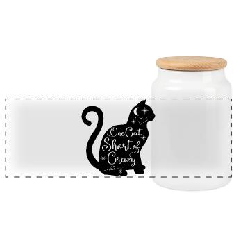 One_Cat_Short_Of_Crazy - Panoramic Cookie Jar with Wooden Lid - white - Front