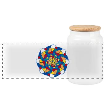 Helles Kaleidoskop-Mandala - Panorama Keksdose mit Holzdeckel - Weiß - Vorne