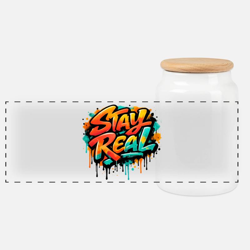 Stay_Real - Panoramic Cookie Jar with Wooden Lid - white