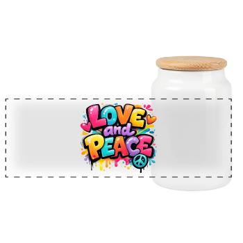 Love_and_Peace - Panoramic Cookie Jar with Wooden Lid - white - Front